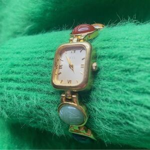 Kenneth J Lane Vintage Etched Multi-Color Egyptian Scarab Gemstone Watch